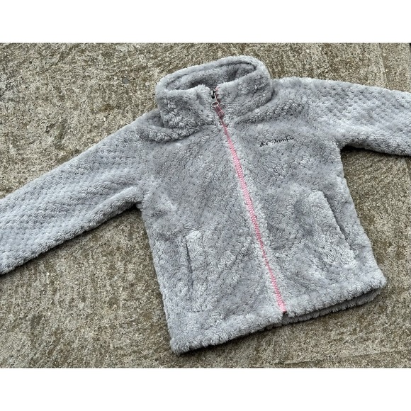 Columbia Jackets & Blazers - Columbia Girls XS Gray Pink Fleece Basic Jacket Full Zip Long Sleeve Polyester